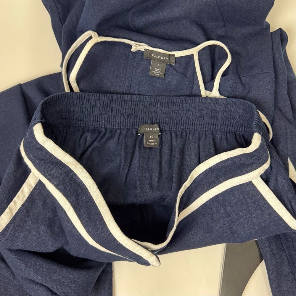 HALOGEN | navy linen set pants (10) blouse (s) | Nordstrom’s two-piece set - Picture 7 of 11